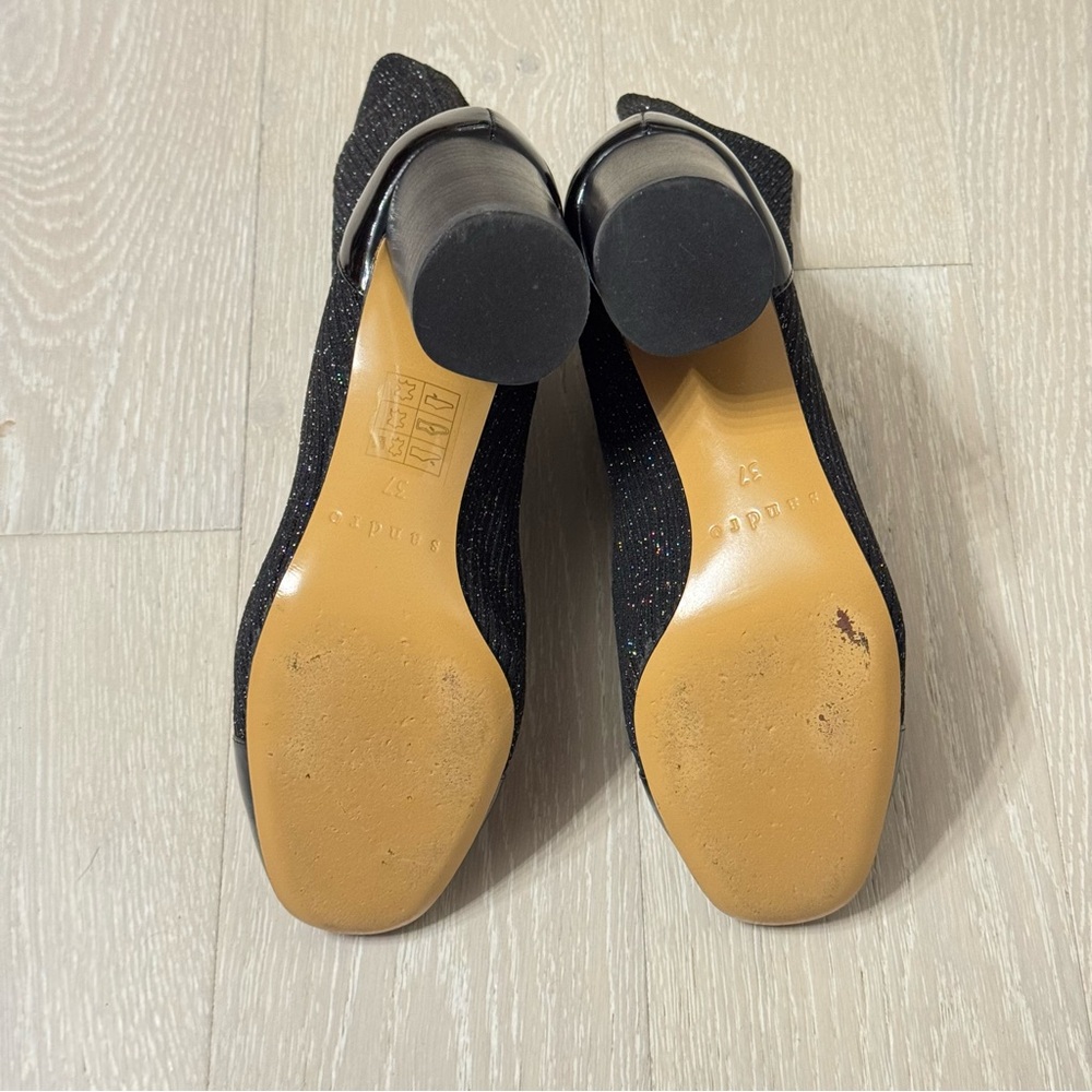 Sandro Paris Lyv Glitter Black Sock Boots with  Patent Leather Captoe - like new - Picture 6 of 6